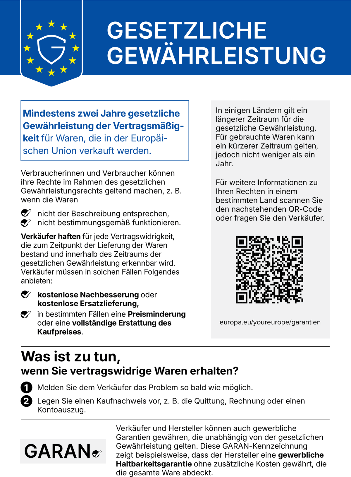 Hinweis zur gesetzlichen Gewährleistung: Bei Mängeln der Ware besteht ein gesetzlicher Gewährleistungsanspruch von mindestens 2 Jahren gegenüber dem Verkäufer.